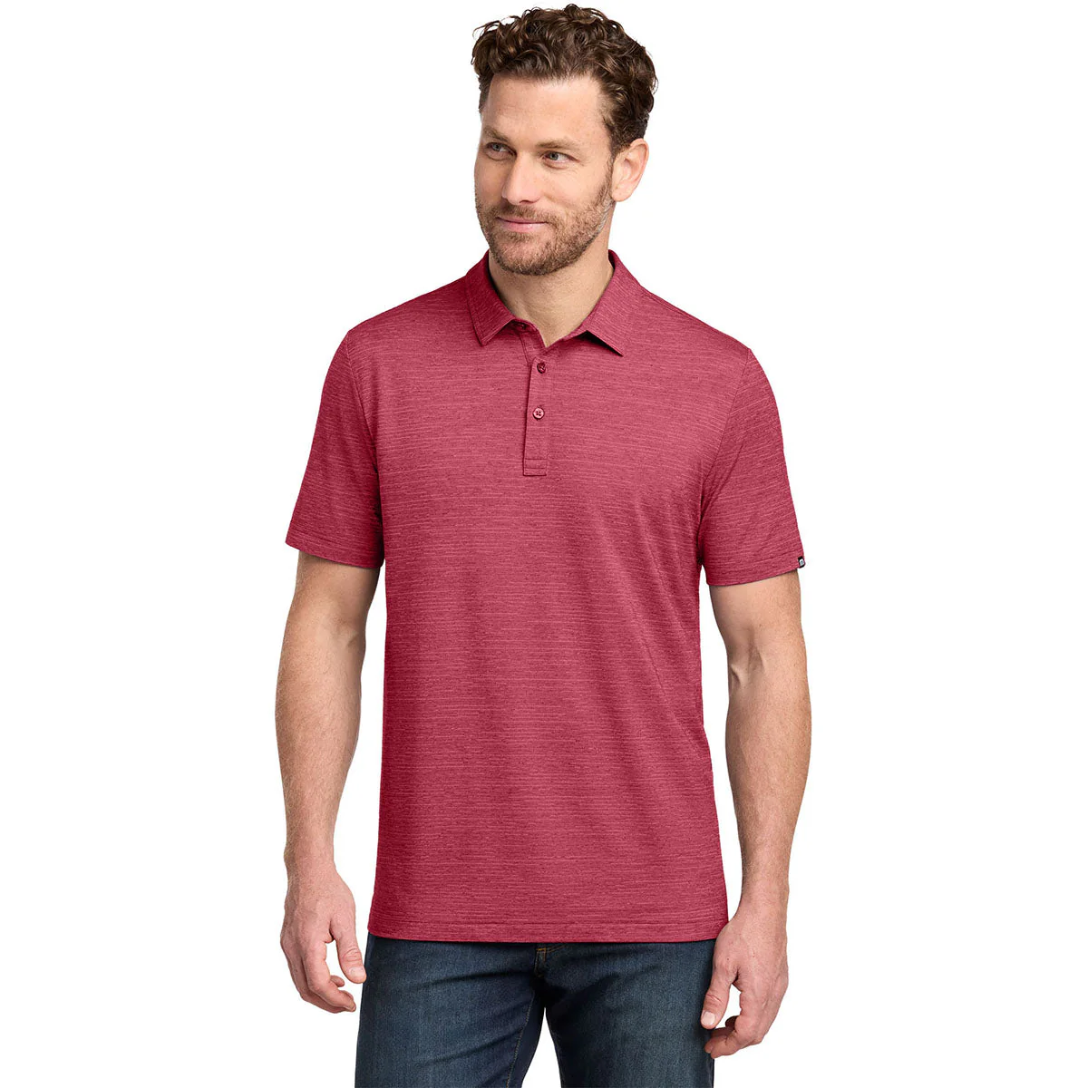 TravisMathew Men's Scooter Red Heather Crestview Polo - Image 3