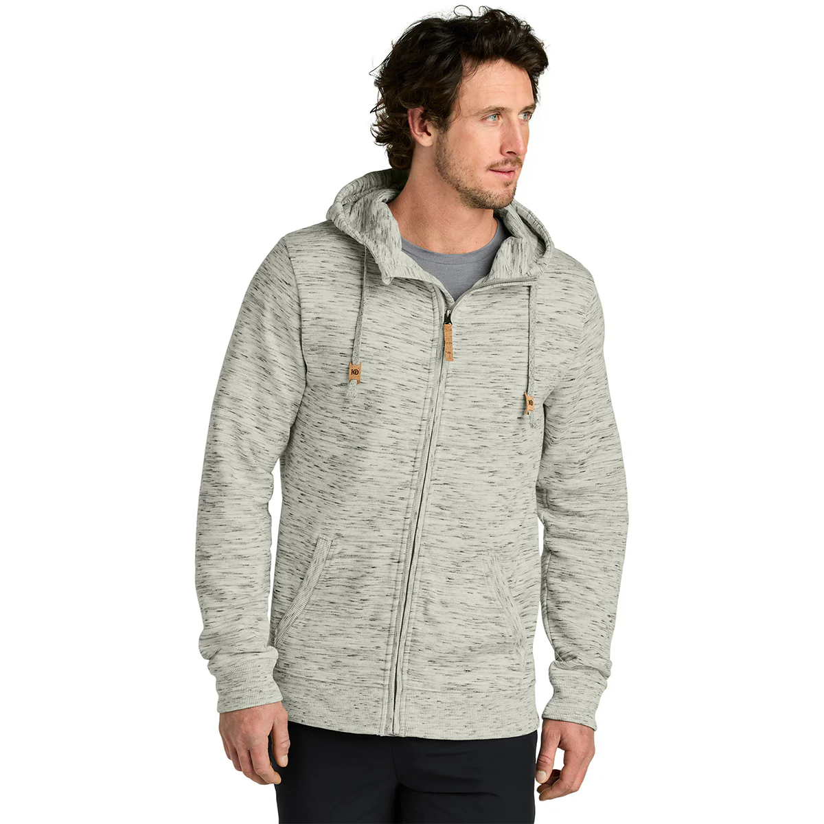 tentree Men's Hi Rise Grey Space Dye Space Dye Fleece Full-Zip Hoodie - Image 3