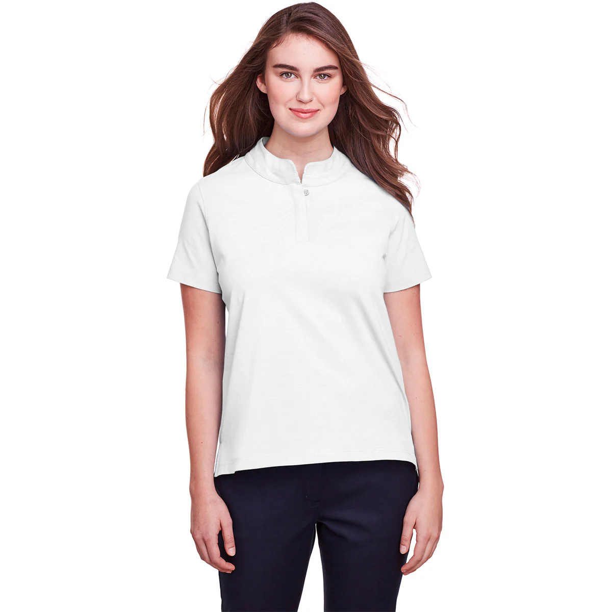 UltraClub Women's White Lakeshore Stretch Cotton Performance Polo - Image 3
