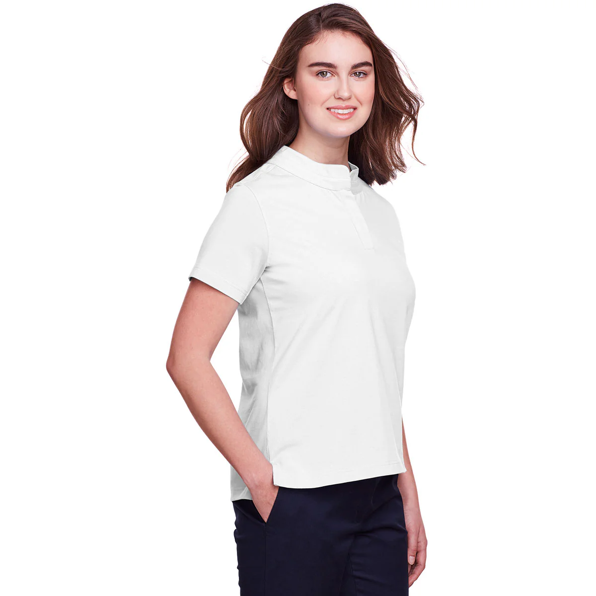 UltraClub Women's White Lakeshore Stretch Cotton Performance Polo - Image 5