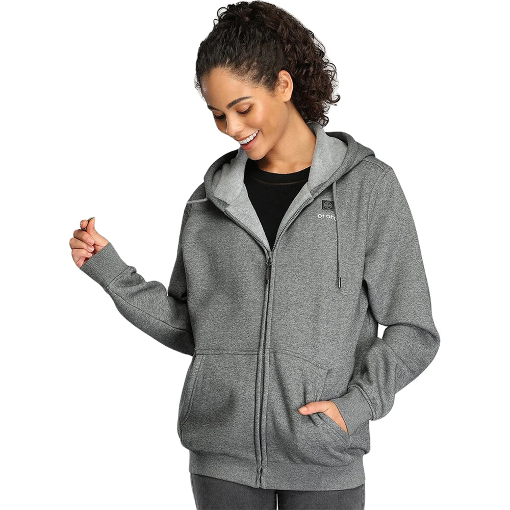 Ororo Unisex Flecking Grey Heated Fleece Hoodie - Image 2