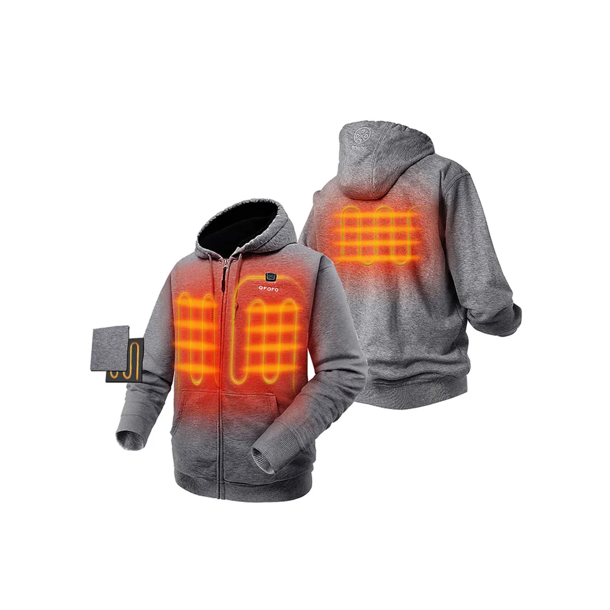 Ororo Unisex Flecking Grey Heated Fleece Hoodie - Image 5