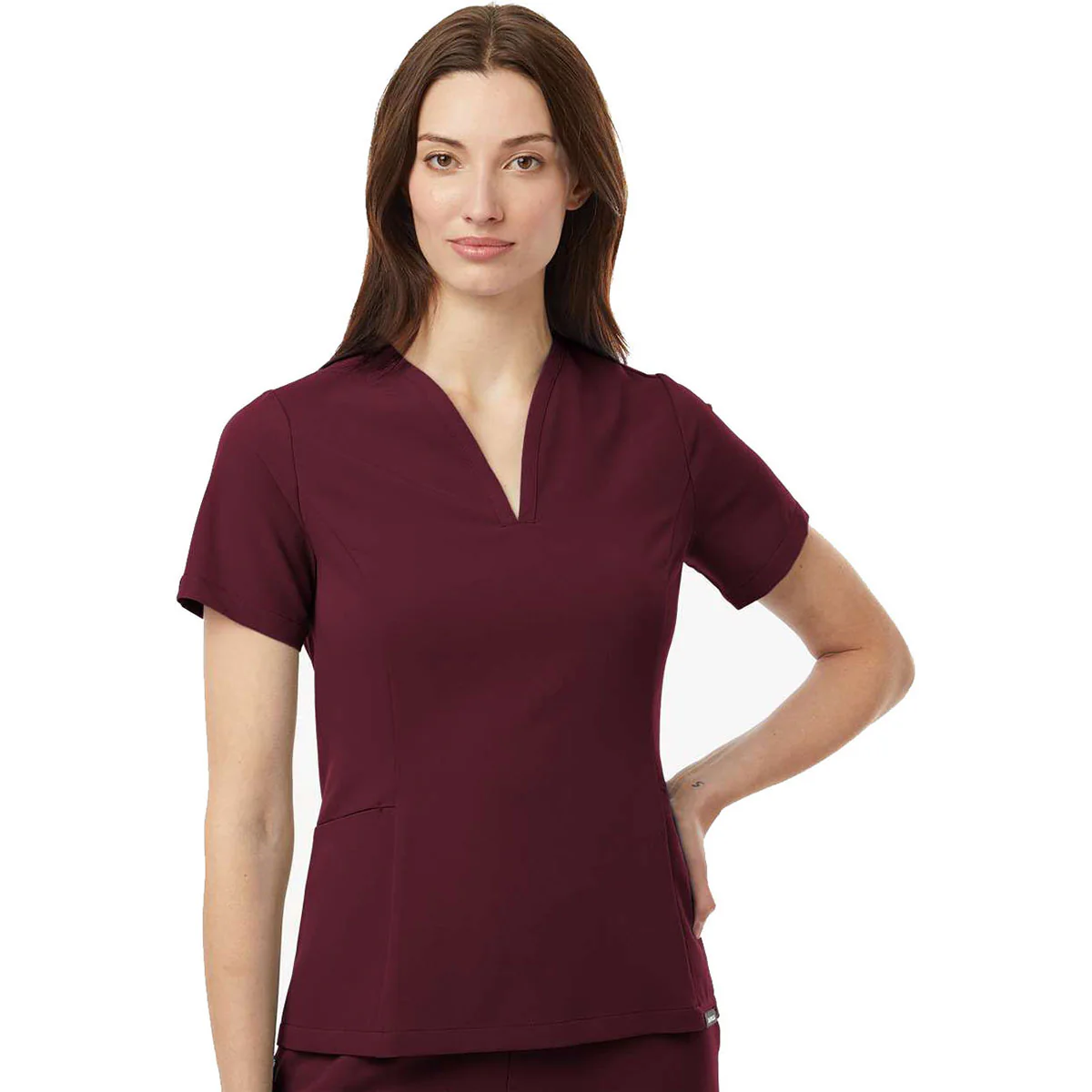 Jaanuu Women's Burgundy Calix Fit & Flare Scrub V-Neck Top - Image 3