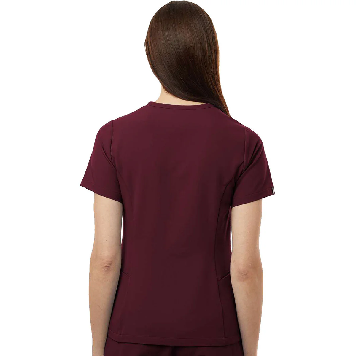 Jaanuu Women's Burgundy Calix Fit & Flare Scrub V-Neck Top - Image 4