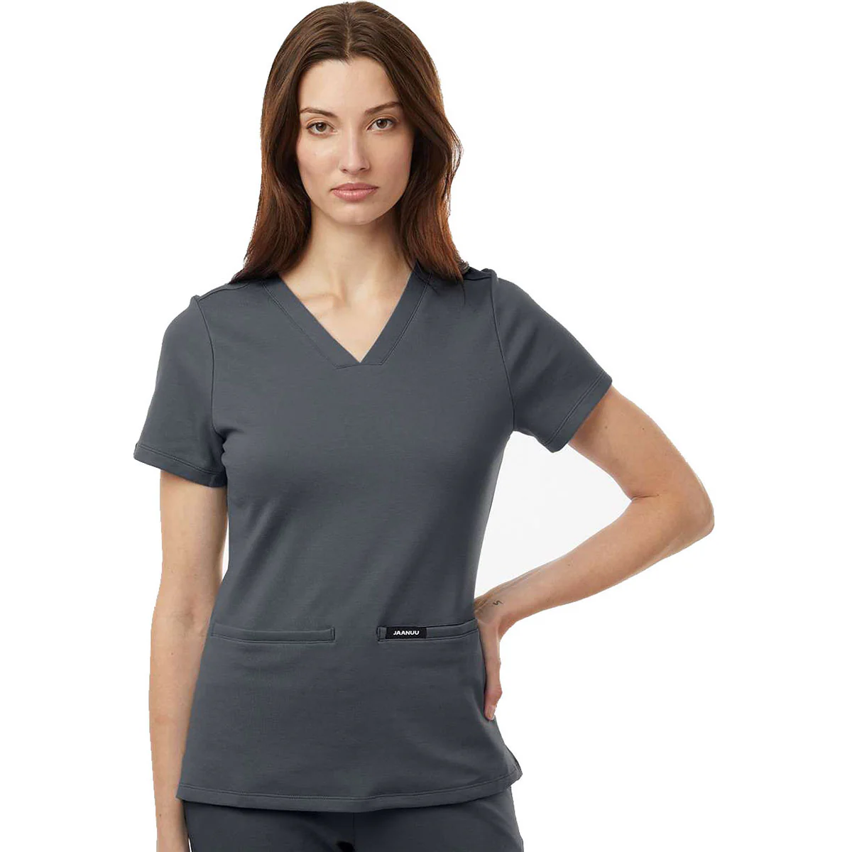 Jaanuu Women's Carbon Grey Cesi Ultrasoft Scrub V-Neck Top - Image 3