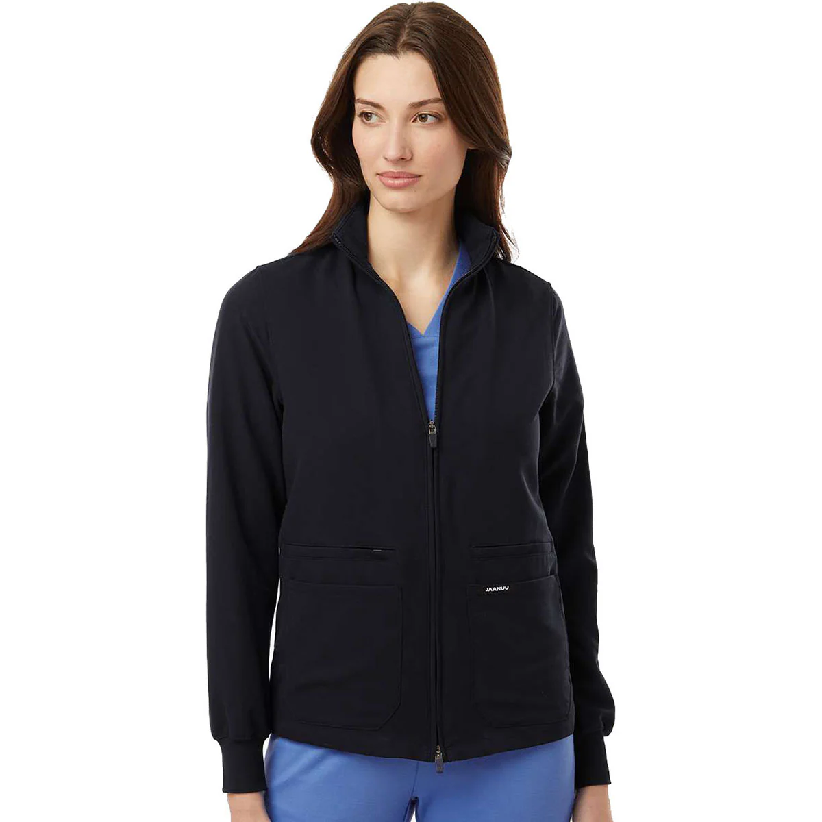 Jaanuu Women's Black Ceri Essential Full-Zip 6-Pocket Scrub Jacket - Image 3