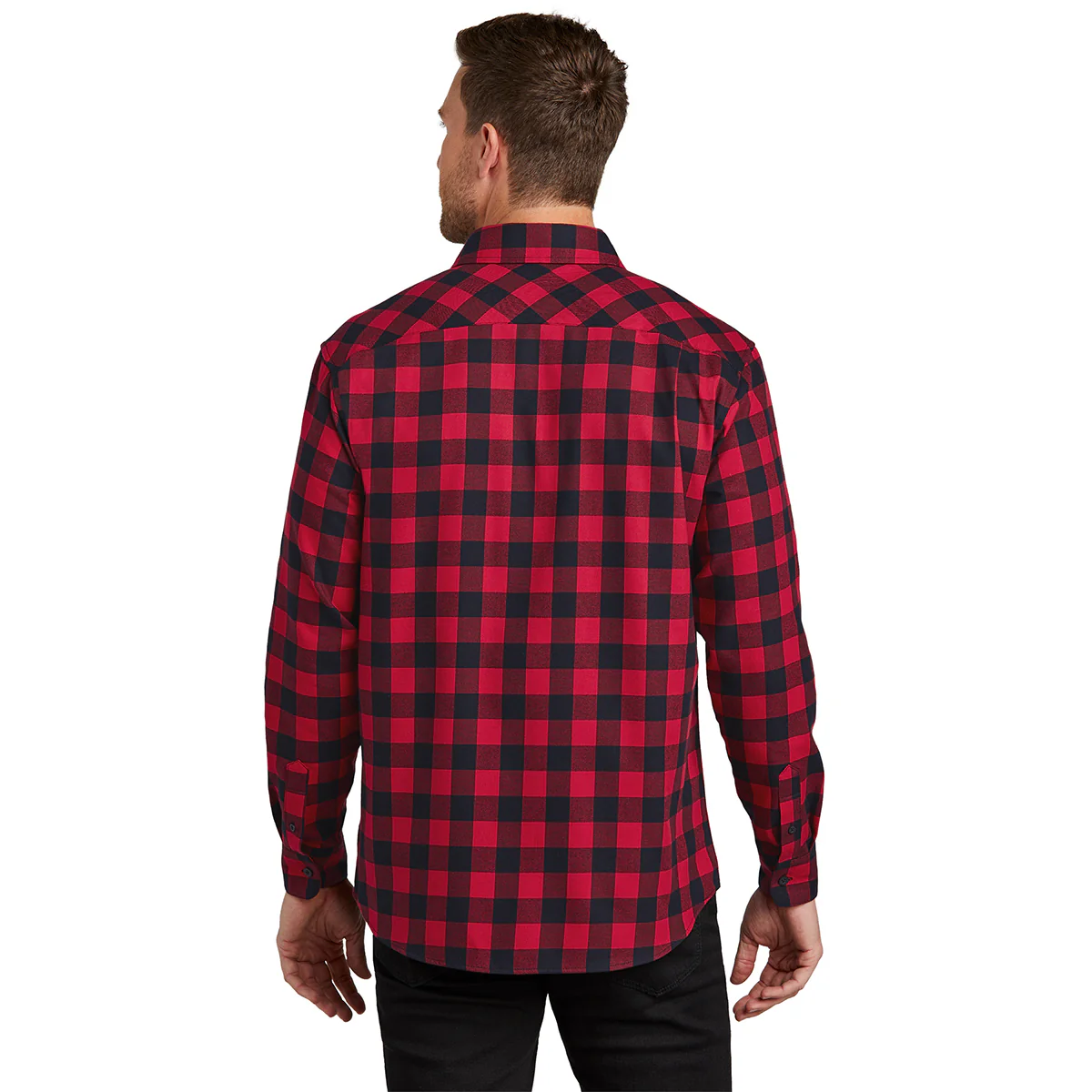 Port Authority Men's Red/Black Buffalo Check Plaid Flannel Shirt - Image 4