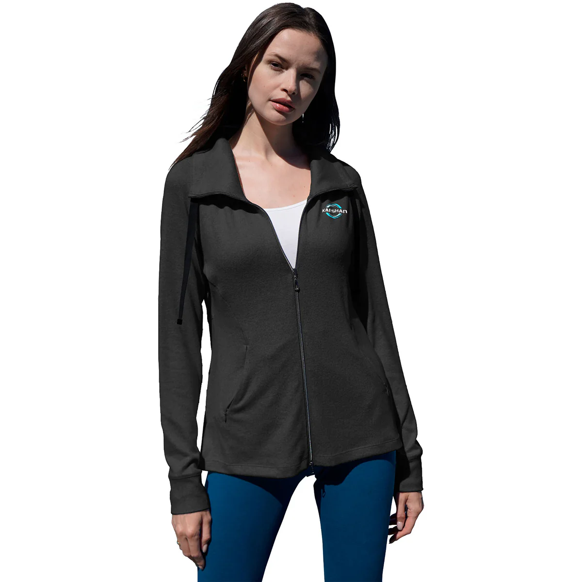 Greg Norman Women's Black/Heather Mock Neck Full Zip Jacket - Image 4