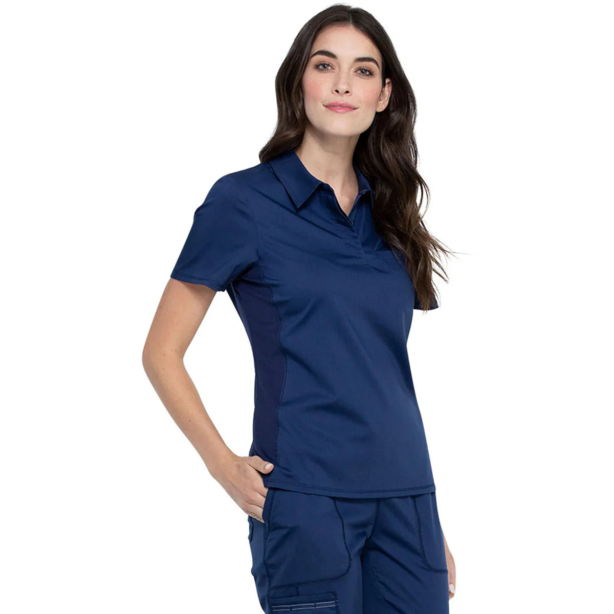 Cherokee Women's Navy Tuckable Snap Front Polo Shirt - Image 3