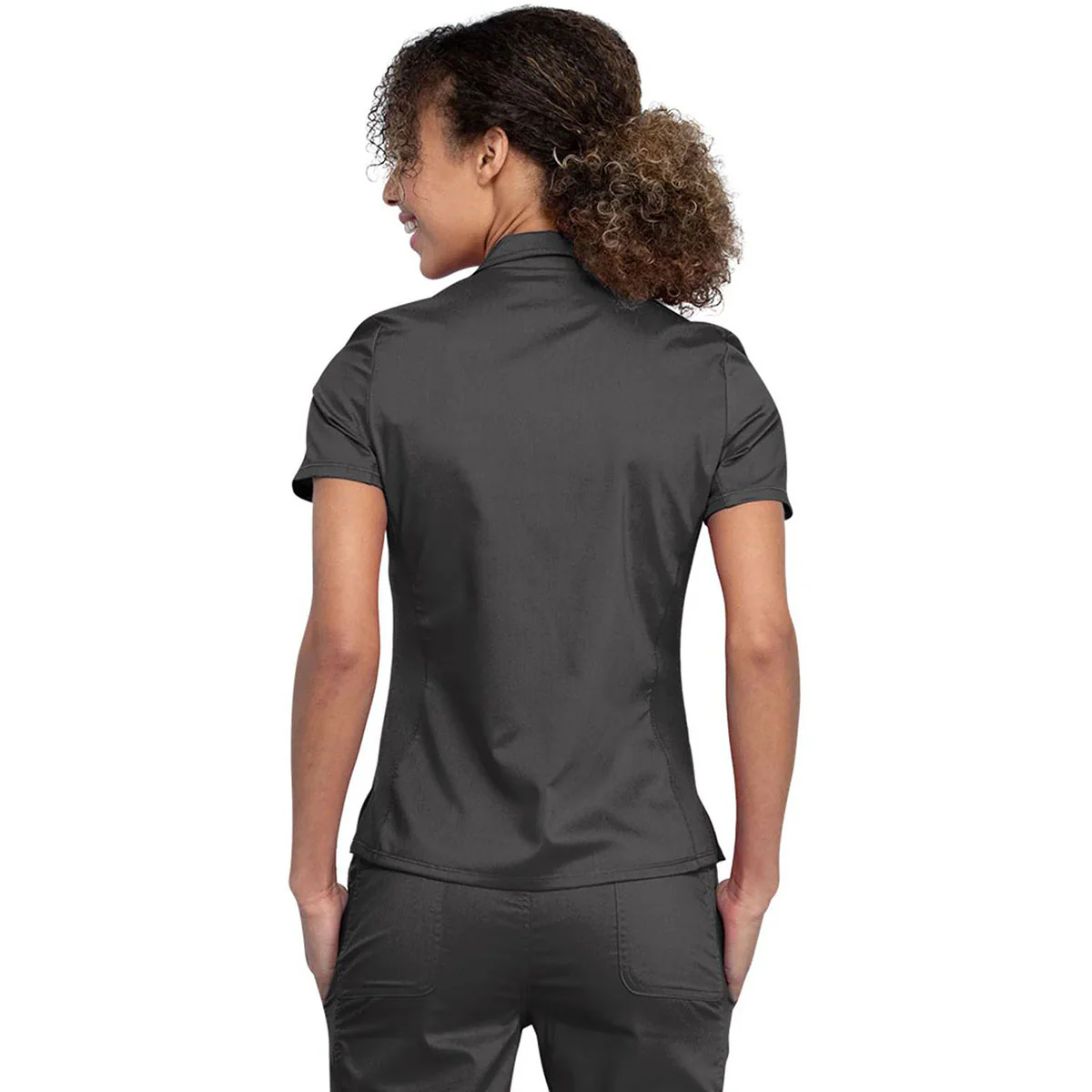 Cherokee Women's Pewter Tuckable Snap Front Polo Shirt - Image 2